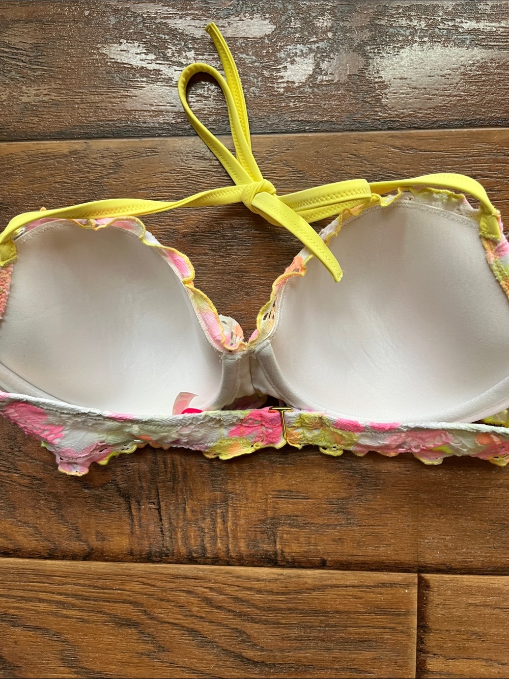 Victoria's Secret Neon Pink Yellow Floral Lace Bikini Top - Picture 3 of 4